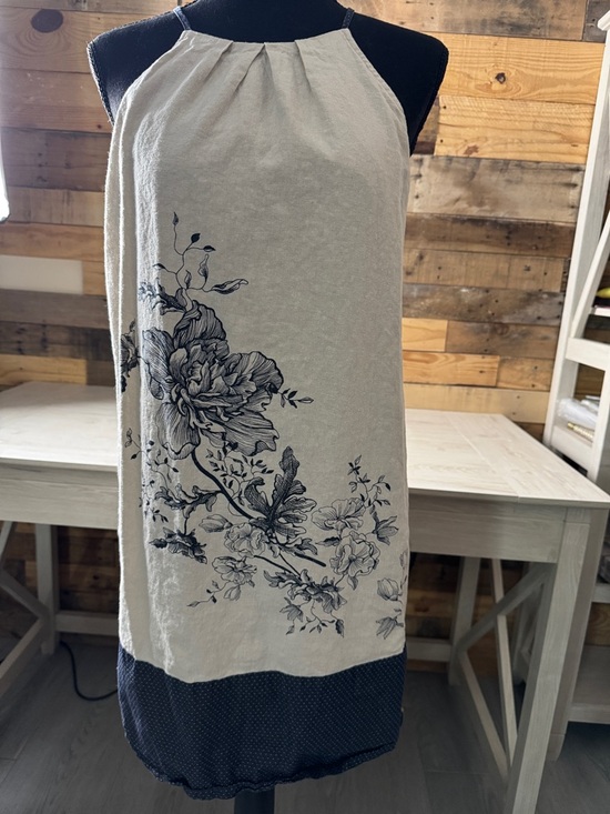 LOFT Dresses & Skirts - LOFT Cream Halter Mini Dress with Navy Floral Print